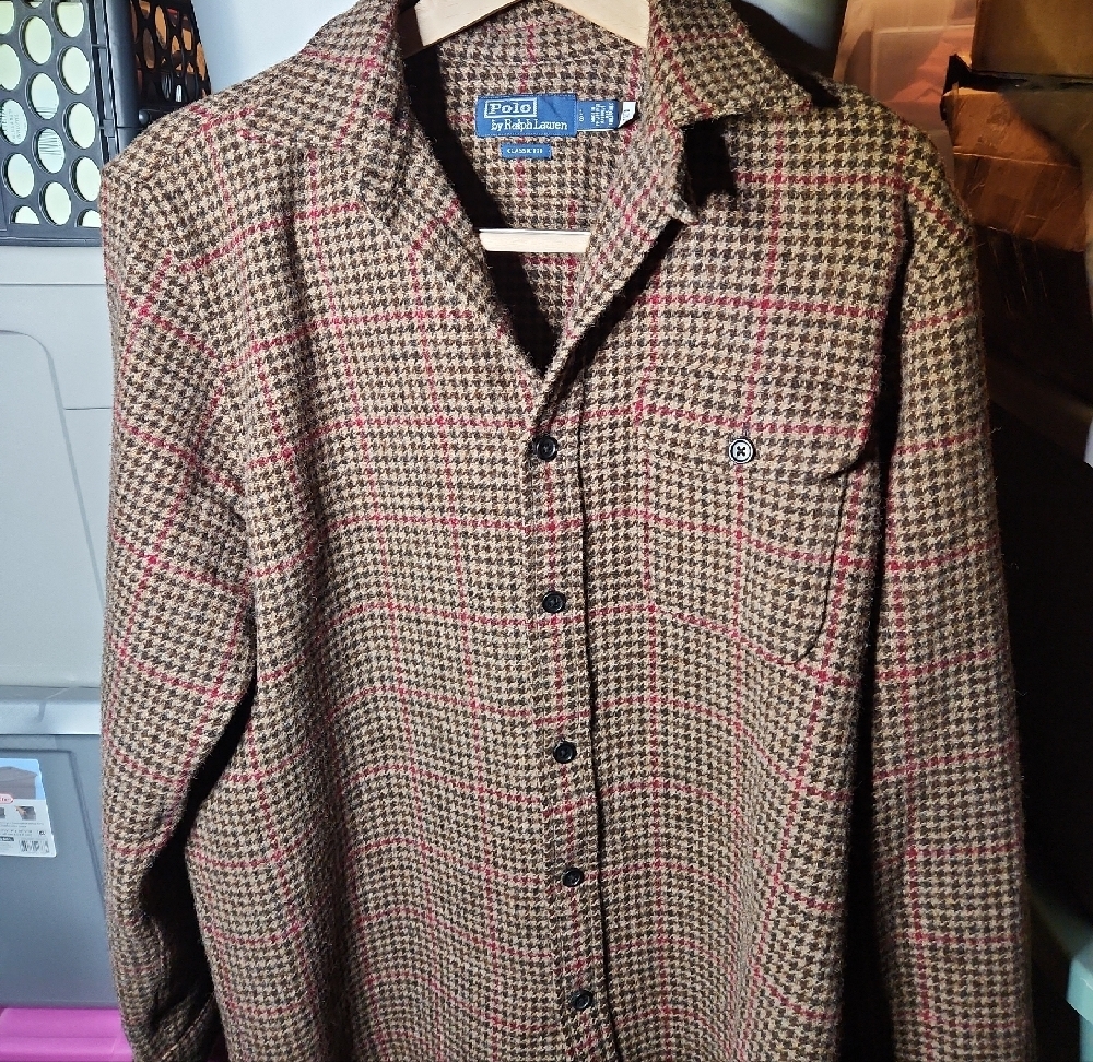 Polo Ralph Lauren Houndstooth Brown Wool Shirt Jacket LIKE NEW